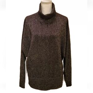 Express  Womens Black Silver Metallic Turtleneck Sparkly Top  Medium EUC